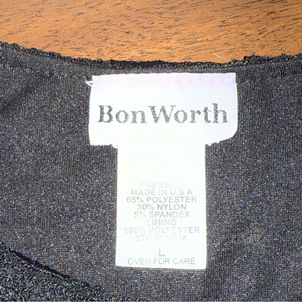 BonWorth Black Lace Floral Top L Sheer Romantic Elegant Evening Blouse - Picture 5 of 7